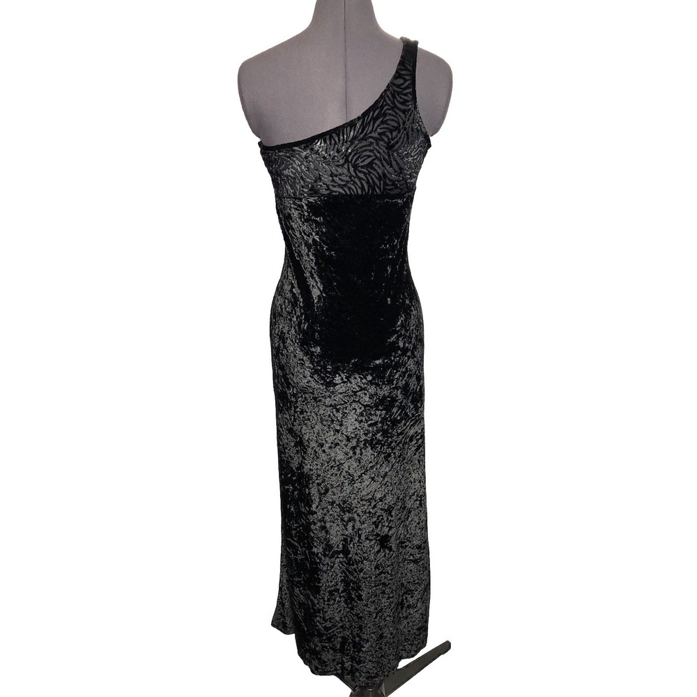 Vtg 90s whimsygoth‎ Witchcore Black Sheer One Shoulder Gown dress Monroe M - Picture 7 of 10